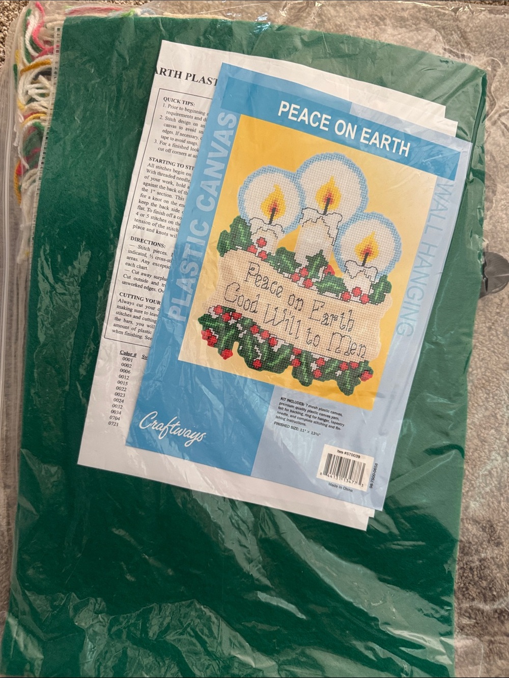 Craft Peace on Earth Holiday Wall Hanging - Green needlepoint